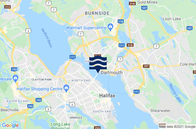 Mappa delle Getijden in Halifax, Canada