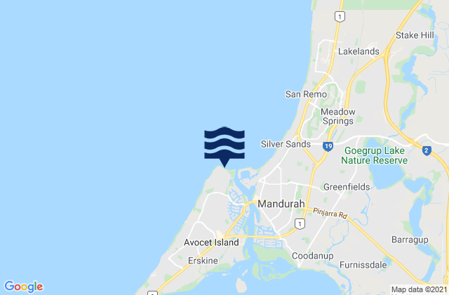 Mappa delle Getijden in Halls Head Beach, Australia