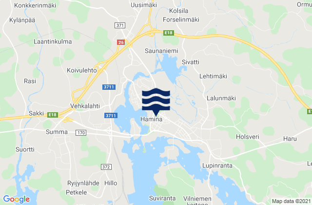 Mappa delle Getijden in Hamina, Finland