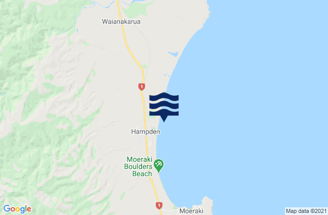 Mappa delle Getijden in Hampden Beach, New Zealand