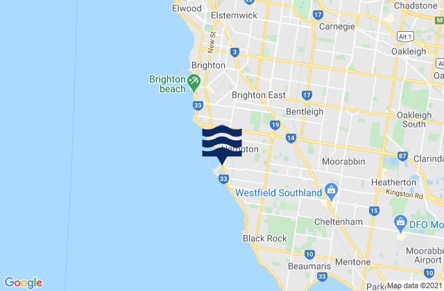 Mappa delle Getijden in Hampton East, Australia