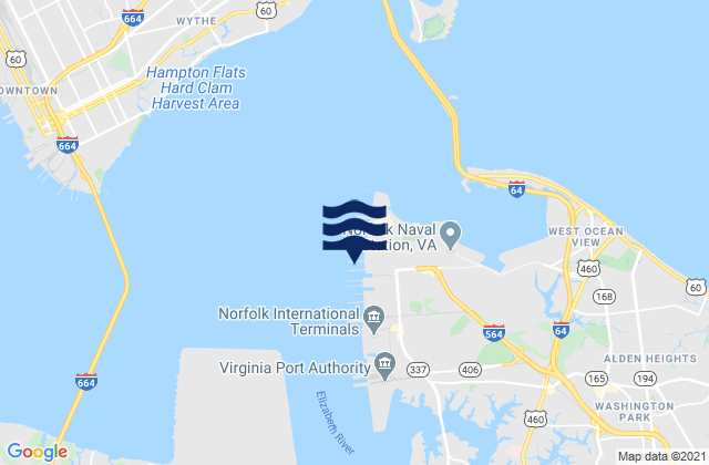 Mappa delle Getijden in Hampton Roads (sewells Point), United States