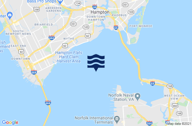 Mappa delle Getijden in Hampton Roads, United States