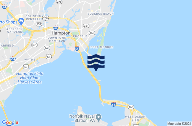 Mappa delle Getijden in Hampton Roads entrance midchannel, United States