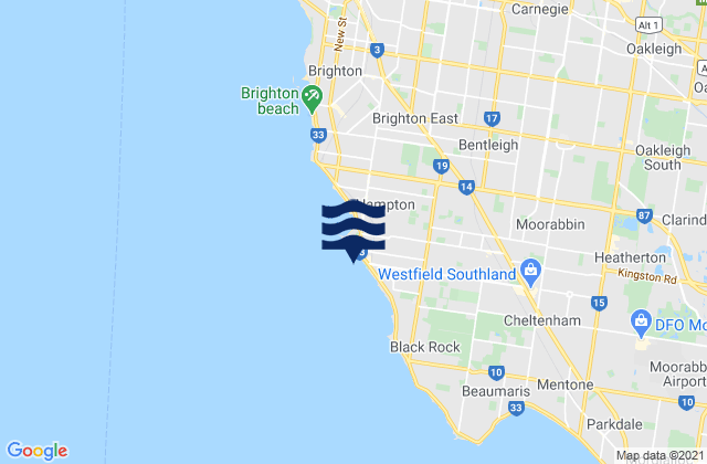 Mappa delle Getijden in Hampton, Australia