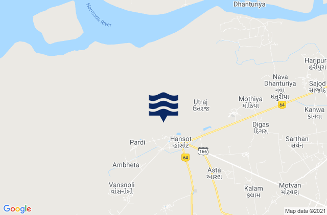 Mappa delle Getijden in Hansot, India