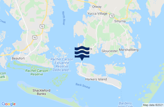 Mappa delle Getijden in Harkers Island Bridge, United States