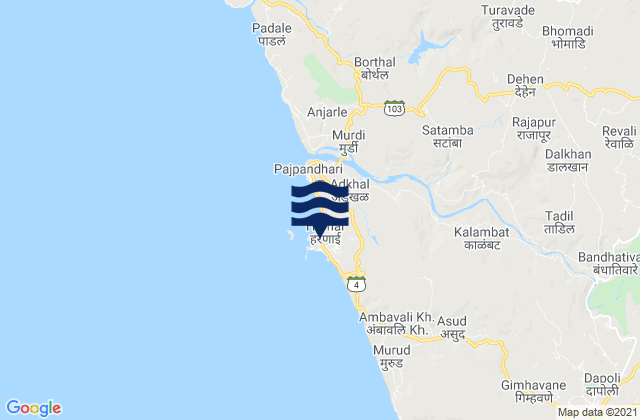 Mappa delle Getijden in Harnai, India