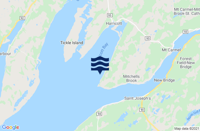 Mappa delle Getijden in Harricott Bay, Canada