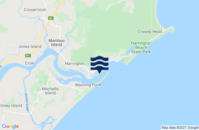 Mappa delle Getijden in Harrington Inlet, Australia