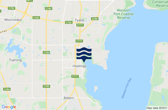 Mappa delle Getijden in Hastings, Australia