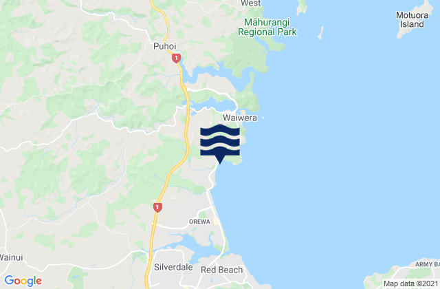 Mappa delle Getijden in Hatfields Beach, New Zealand