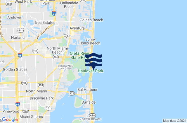 Mappa delle Getijden in Haulover Beach, United States