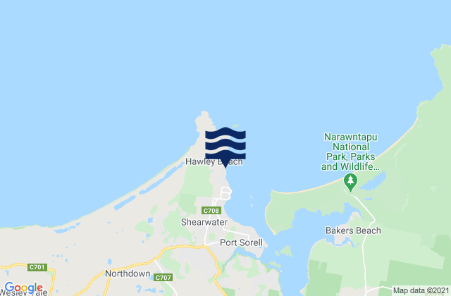 Mappa delle Getijden in Hawley Beach, Australia