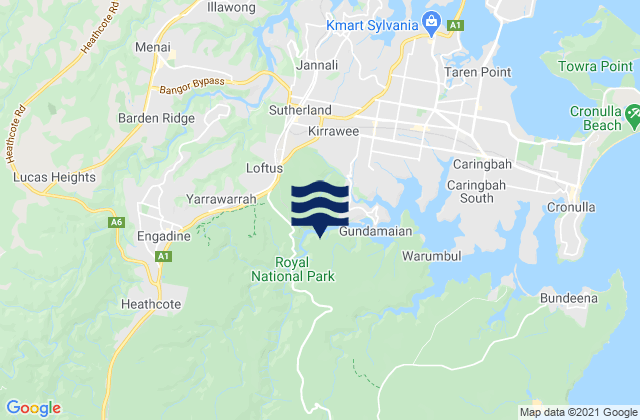 Mappa delle Getijden in Heathcote, Australia