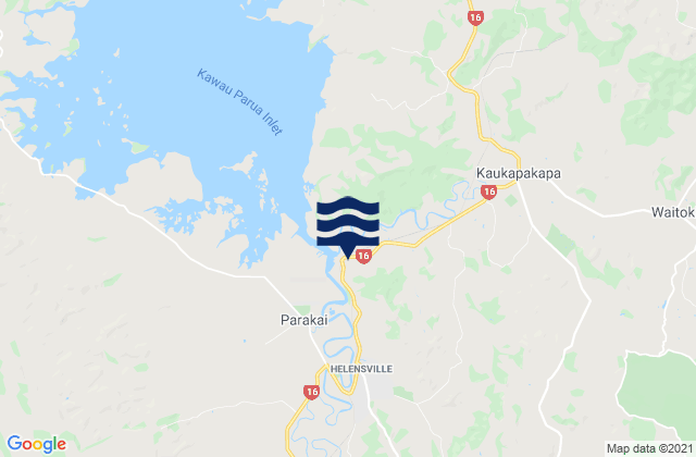 Mappa delle Getijden in Helensville, New Zealand