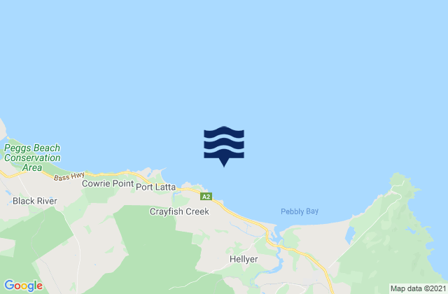 Mappa delle Getijden in Hellyer Beach, Australia