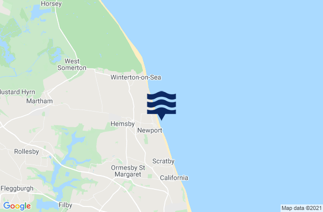 Mappa delle Getijden in Hemsby Beach, United Kingdom
