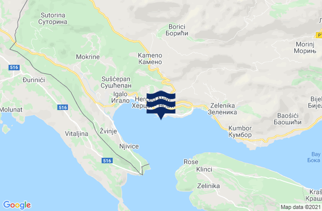 Mappa delle Getijden in Herceg Novi, Montenegro