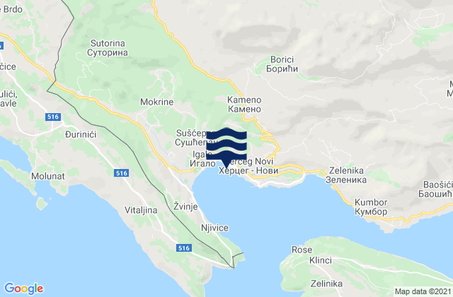 Mappa delle Getijden in Herceg Novi, Montenegro
