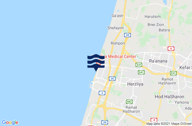 Mappa delle Getijden in Herzliya Pituah, Israel