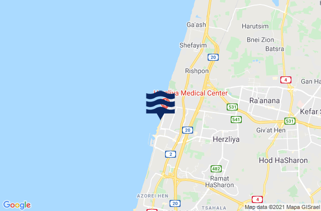 Mappa delle Getijden in Herzliya, Israel