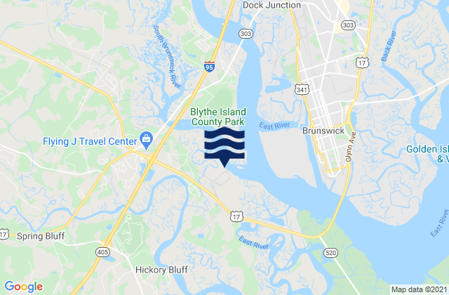 Mappa delle Getijden in Highway Bridge South Brunswick River, United States