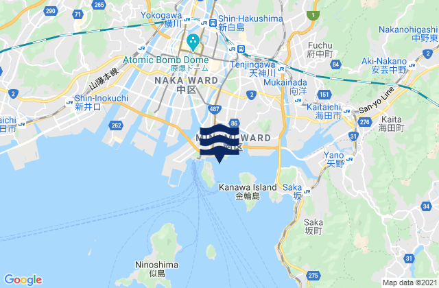 Mappa delle Getijden in Hiroshima Ko (Ujina Ko), Japan