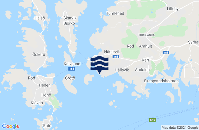 Mappa delle Getijden in Hjuvik, Sweden
