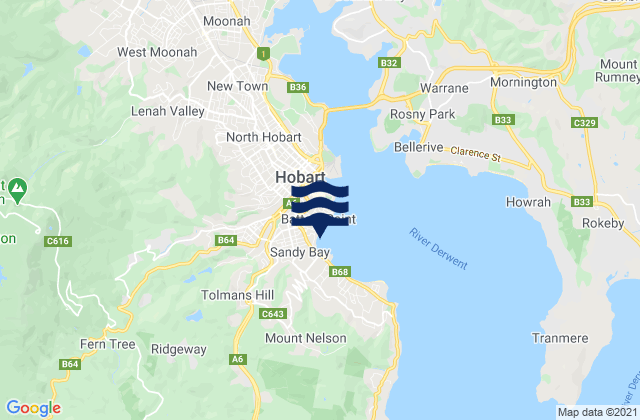 Mappa delle Getijden in Hobart, Australia