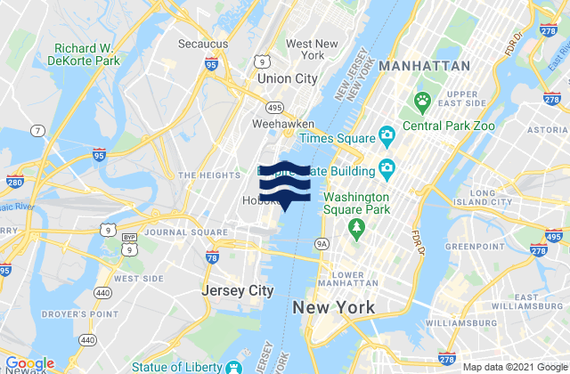 Mappa delle Getijden in Hoboken, United States