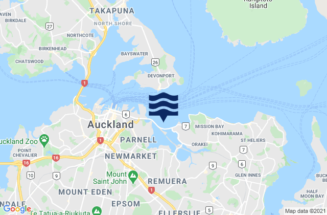 Mappa delle Getijden in Hobson Bay, New Zealand