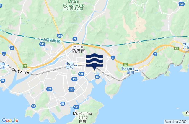 Mappa delle Getijden in Hofu Shi, Japan