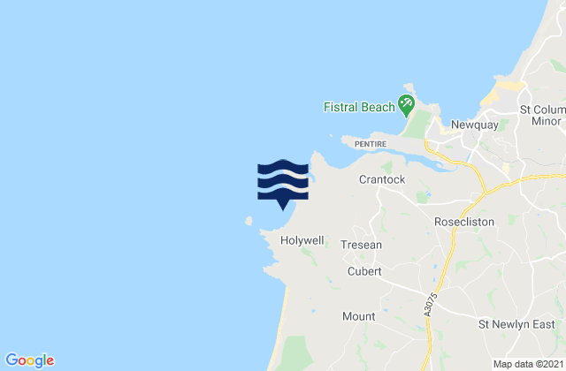 Mappa delle Getijden in Holywell Bay Beach, United Kingdom