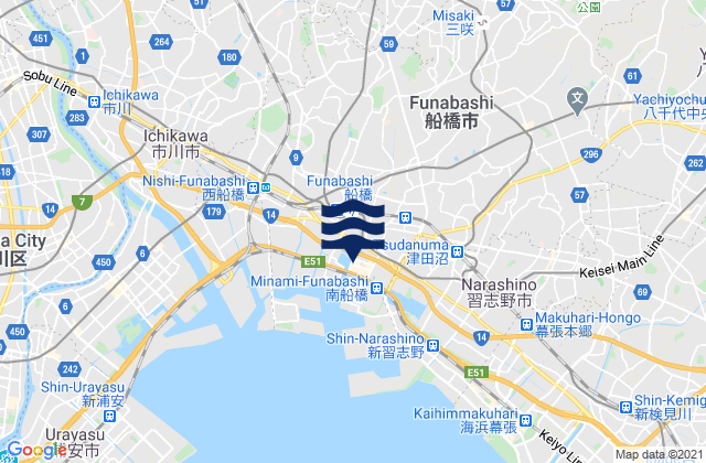 Mappa delle Getijden in Honchō, Japan