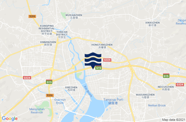 Mappa delle Getijden in Hongtang, China