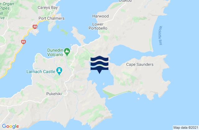 Mappa delle Getijden in Hoopers Inlet, New Zealand
