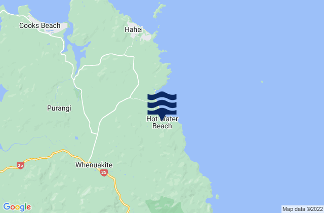 Mappa delle Getijden in Hot Water Beach, New Zealand