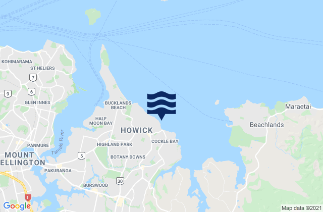 Mappa delle Getijden in Howick Beach, New Zealand