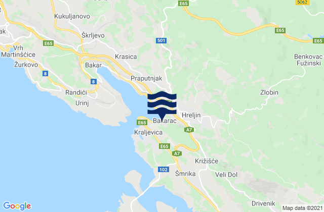 Mappa delle Getijden in Hreljin, Croatia