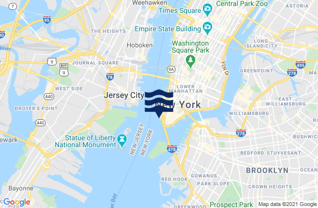 Mappa delle Getijden in Hudson River entrance, United States