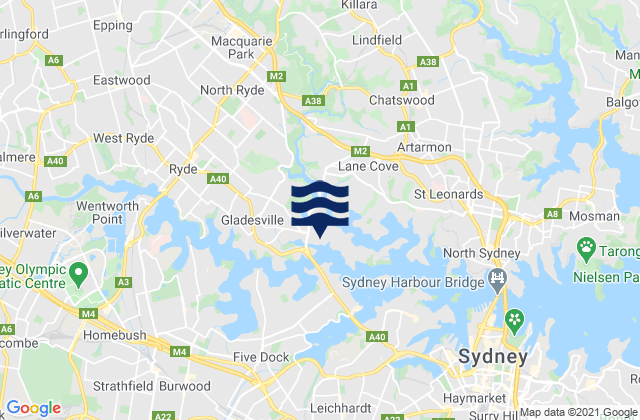 Mappa delle Getijden in Hunters Hill, Australia
