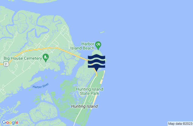 Mappa delle Getijden in Hunting Island, United States