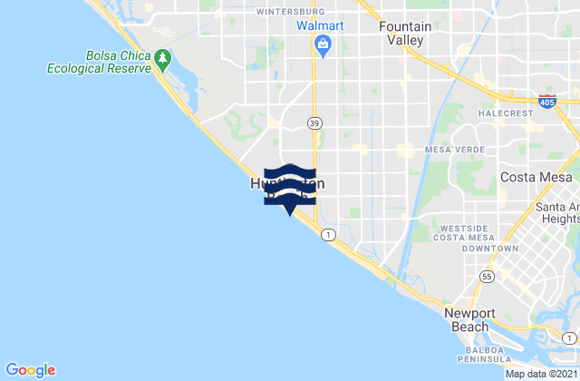 Mappa delle Getijden in Huntington City Beach, United States