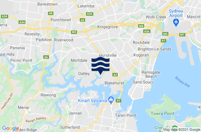 Mappa delle Getijden in Hurstville Grove, Australia