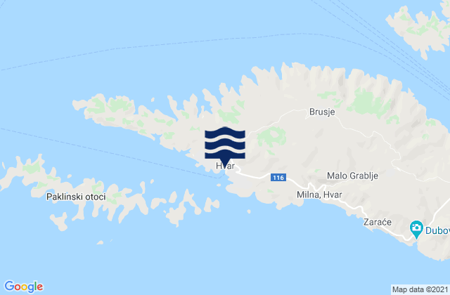 Mappa delle Getijden in Hvar, Croatia
