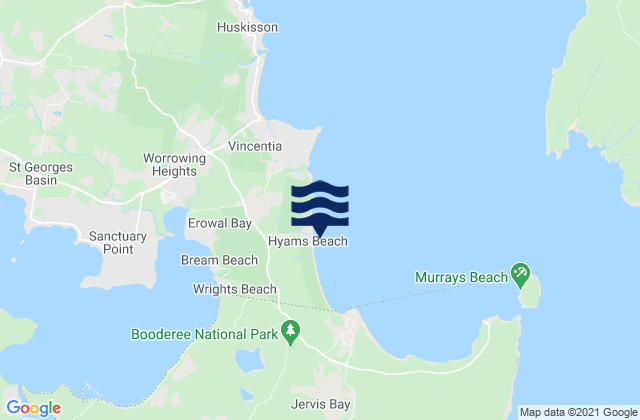 Mappa delle Getijden in Hyams Beach, Australia