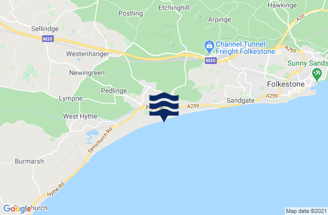 Mappa delle Getijden in Hythe Beach, United Kingdom