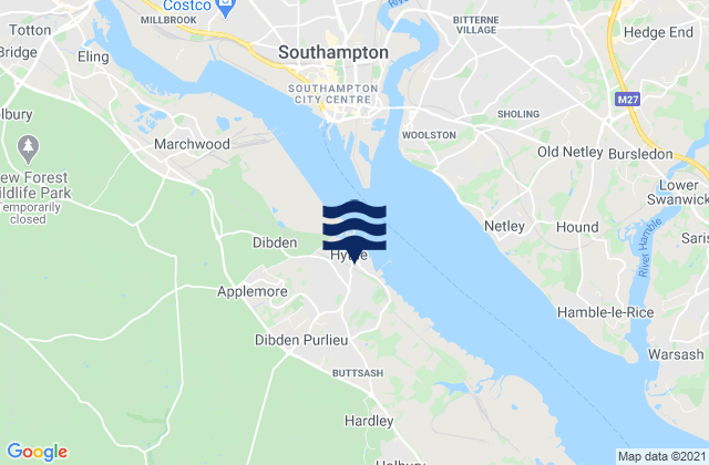 Mappa delle Getijden in Hythe, United Kingdom