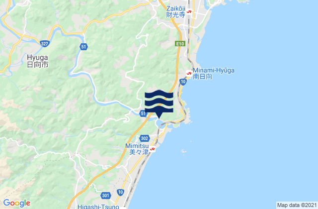 Mappa delle Getijden in Hyūga-shi, Japan